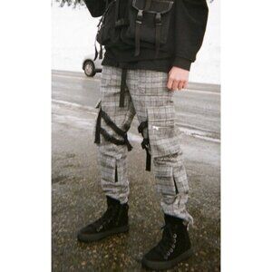 KRUGER Made in Japan Wool Blend Plaid Cargo Buckle Pants Street Avant Garde Sz M